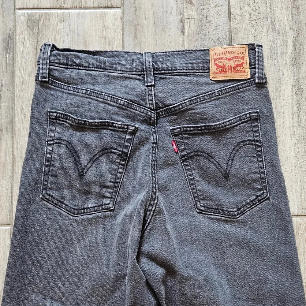 Levi's Ribcage Straight Ankle Jeans Womens 30 Grey High Rise Button Fly‎ Stretch